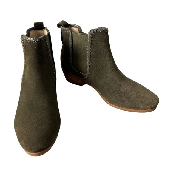 Jack Rogers NEW Green Suede Leather Booties Leather Strap Trim Women's Size 6 - Picture 2 of 11